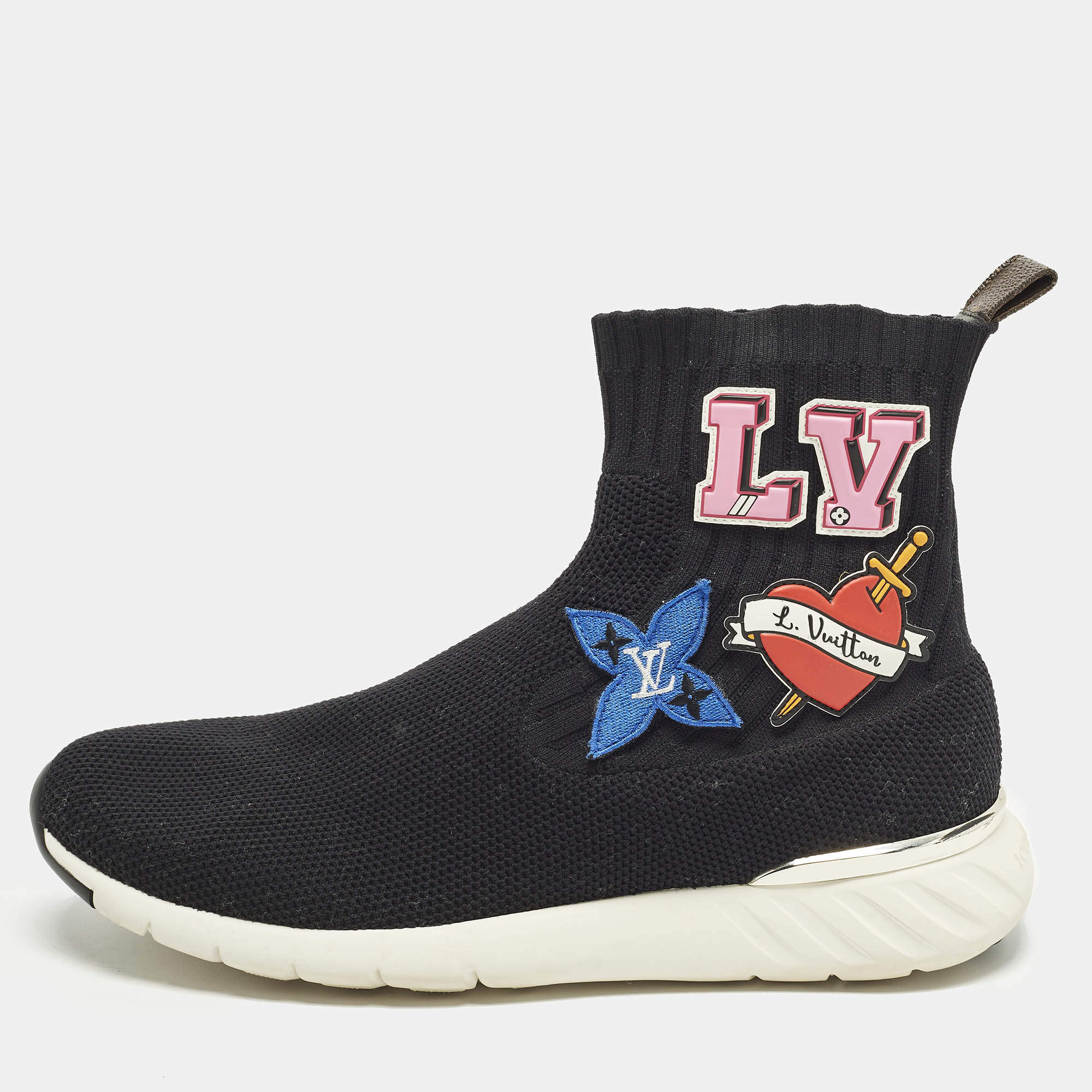 مملوكة مسبقًا Louis Vuitton Size 40 Black Knit Fabric Star Patch Sock High Top Sneakers