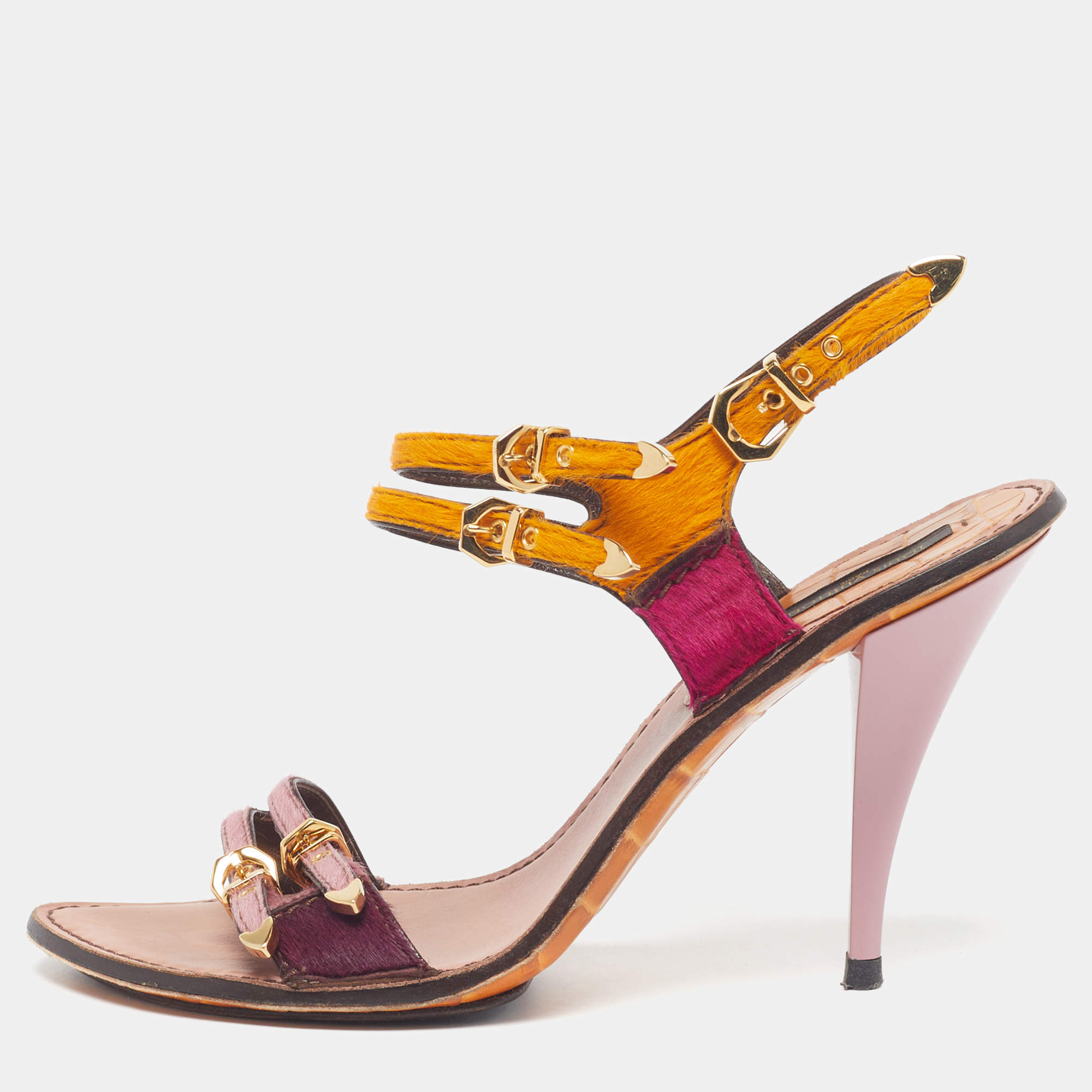 Pre Owned صندل لوي فيتون متعدد الألوان شعر العجل بتفاصيل إبزيم وأشرطة مقاس 40