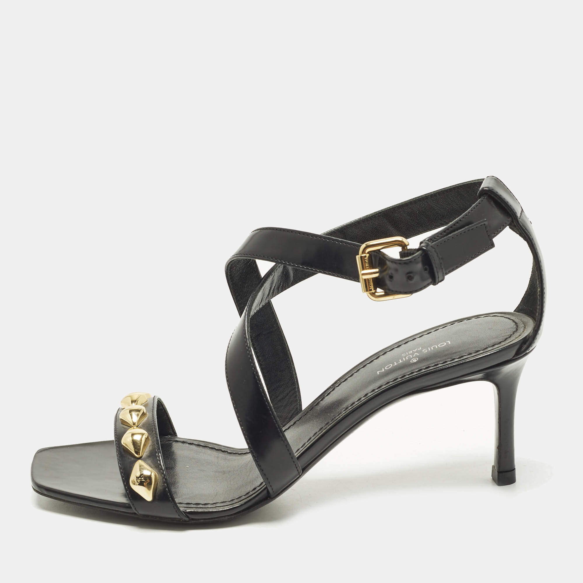 مملوكة مسبقًا Louis Vuitton Unchain Size 36 Black Leather Ankle Strap Sandals