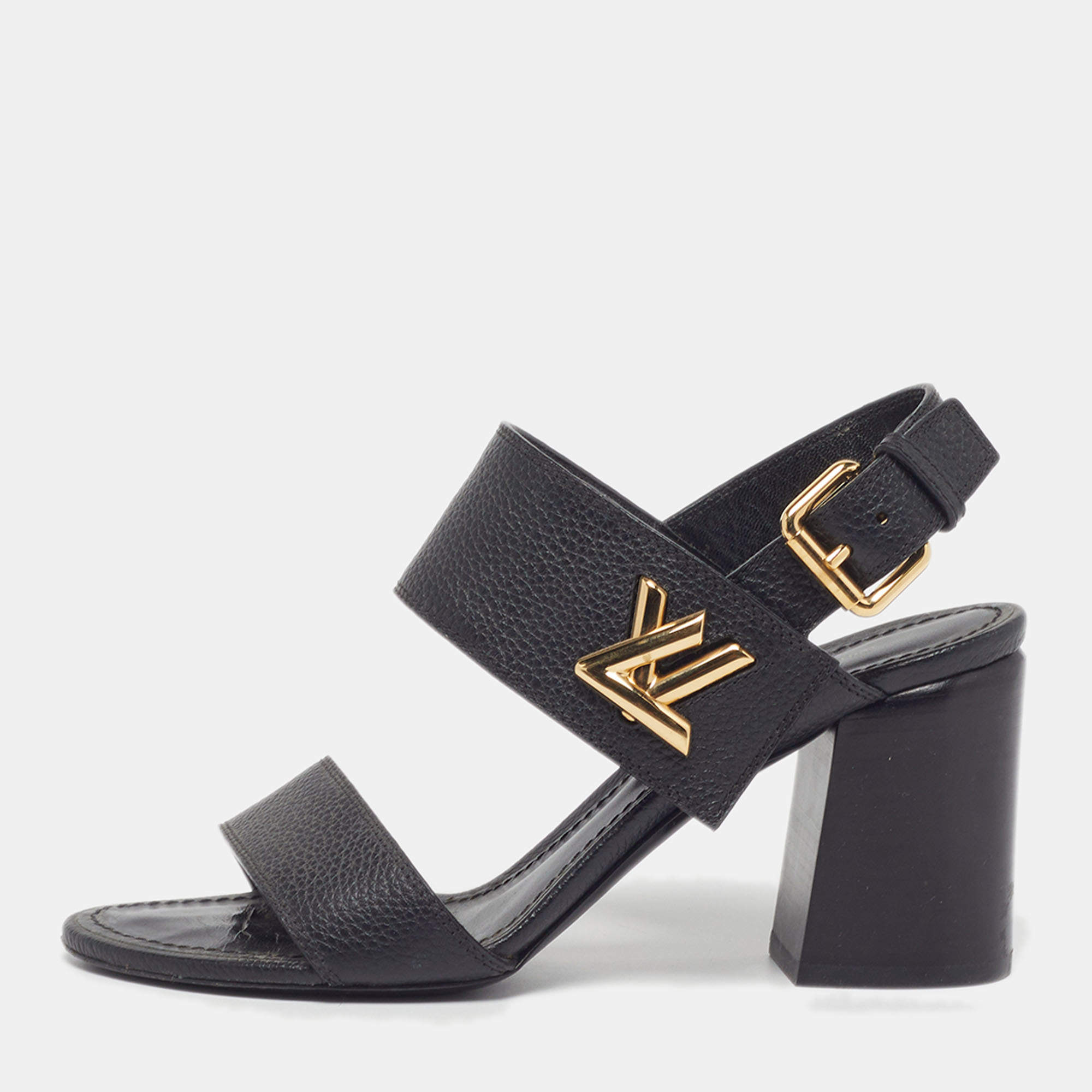 Pre Owned Louis Vuitton Horizon Size 36 Black Leather Ankle Strap Sandals