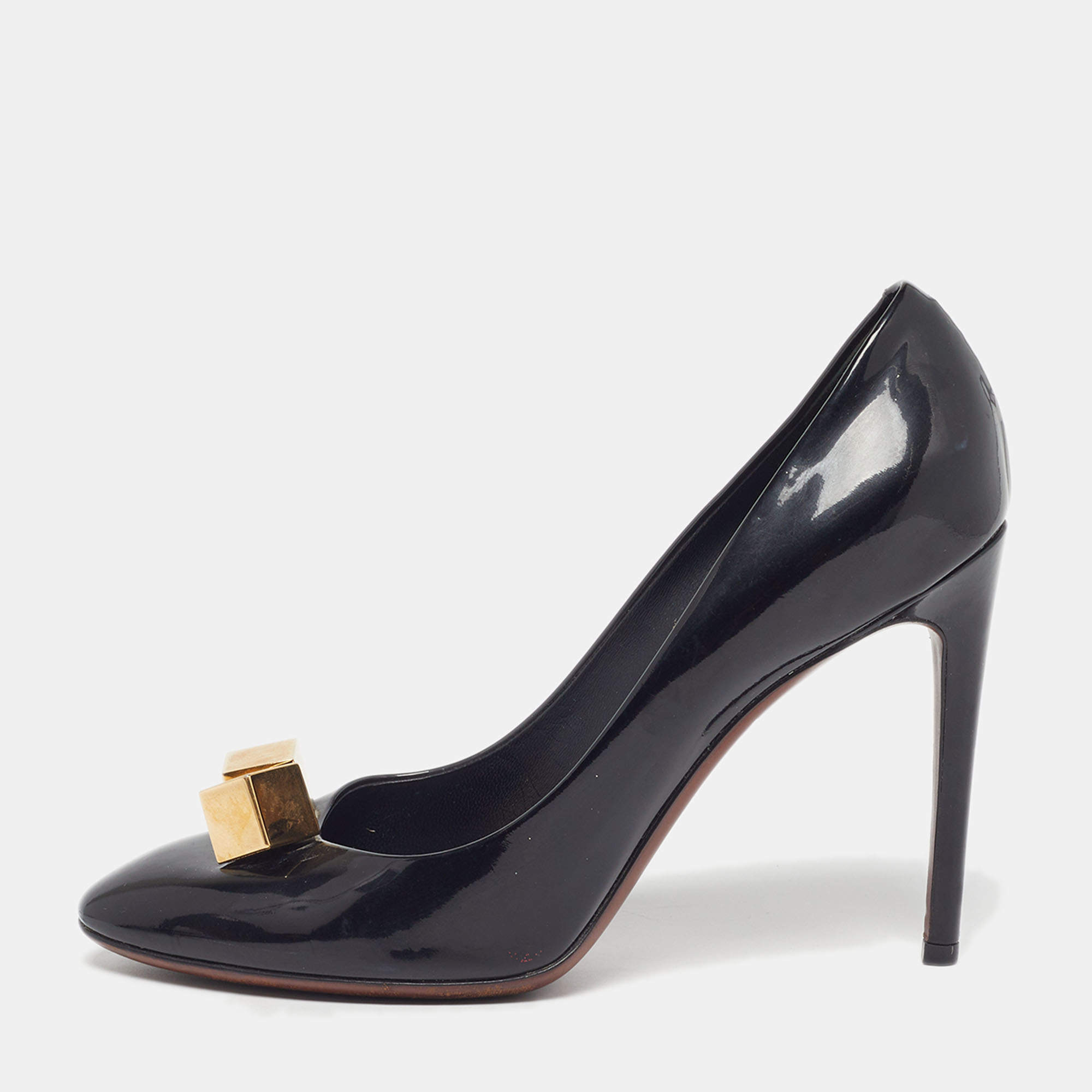 Pre Owned حذاء كعب عالى لوى فيتون كوب جلد لامع أسود مقاس 39