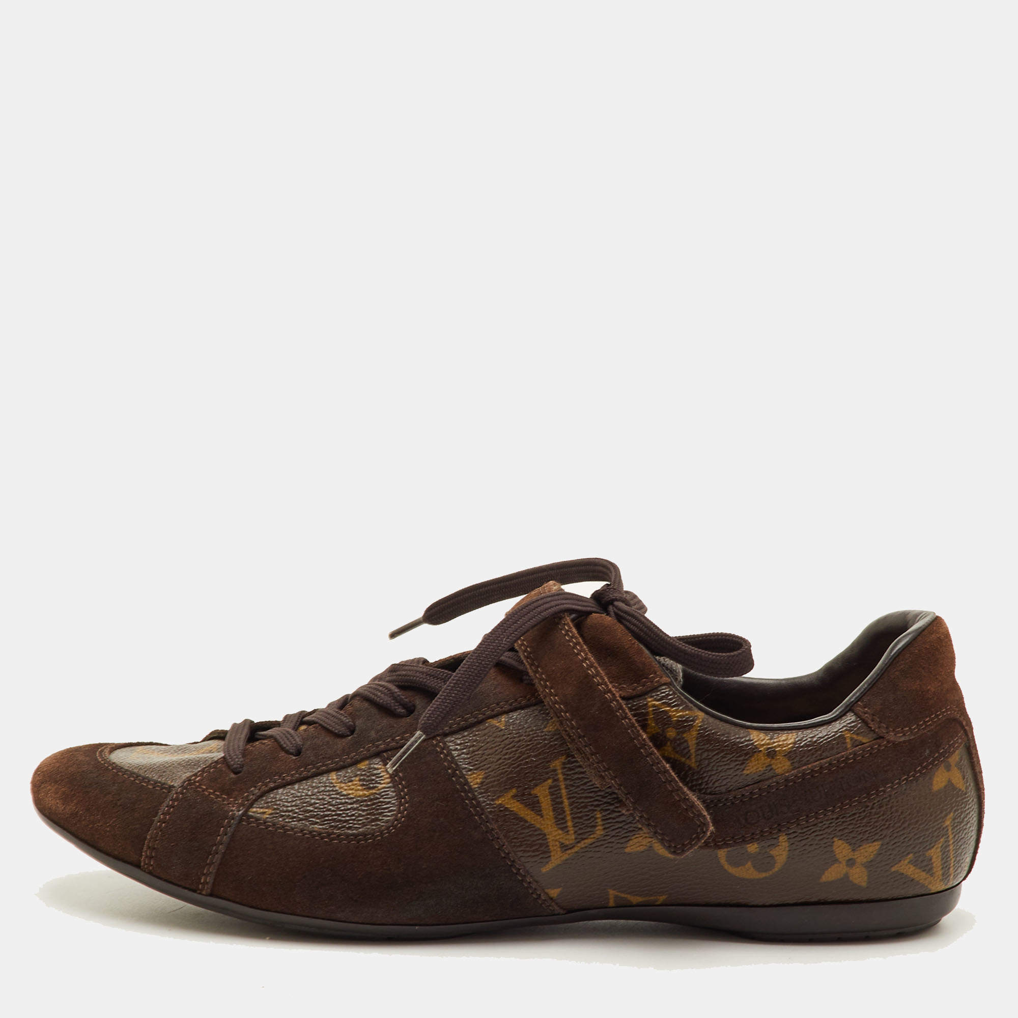 مملوكة مسبقًا Louis Vuitton Globe Trotter Size 39 Brown Monogram Canvas and Suede Low Top Sneakers