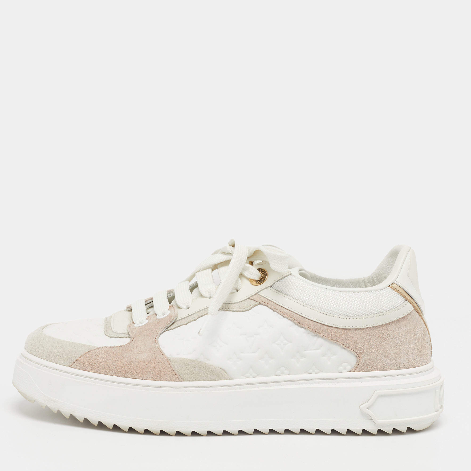 Pre Owned Louis Vuitton Time Out Size 39 Multicolor Suede and Monogram Leather Low Top Sneakers