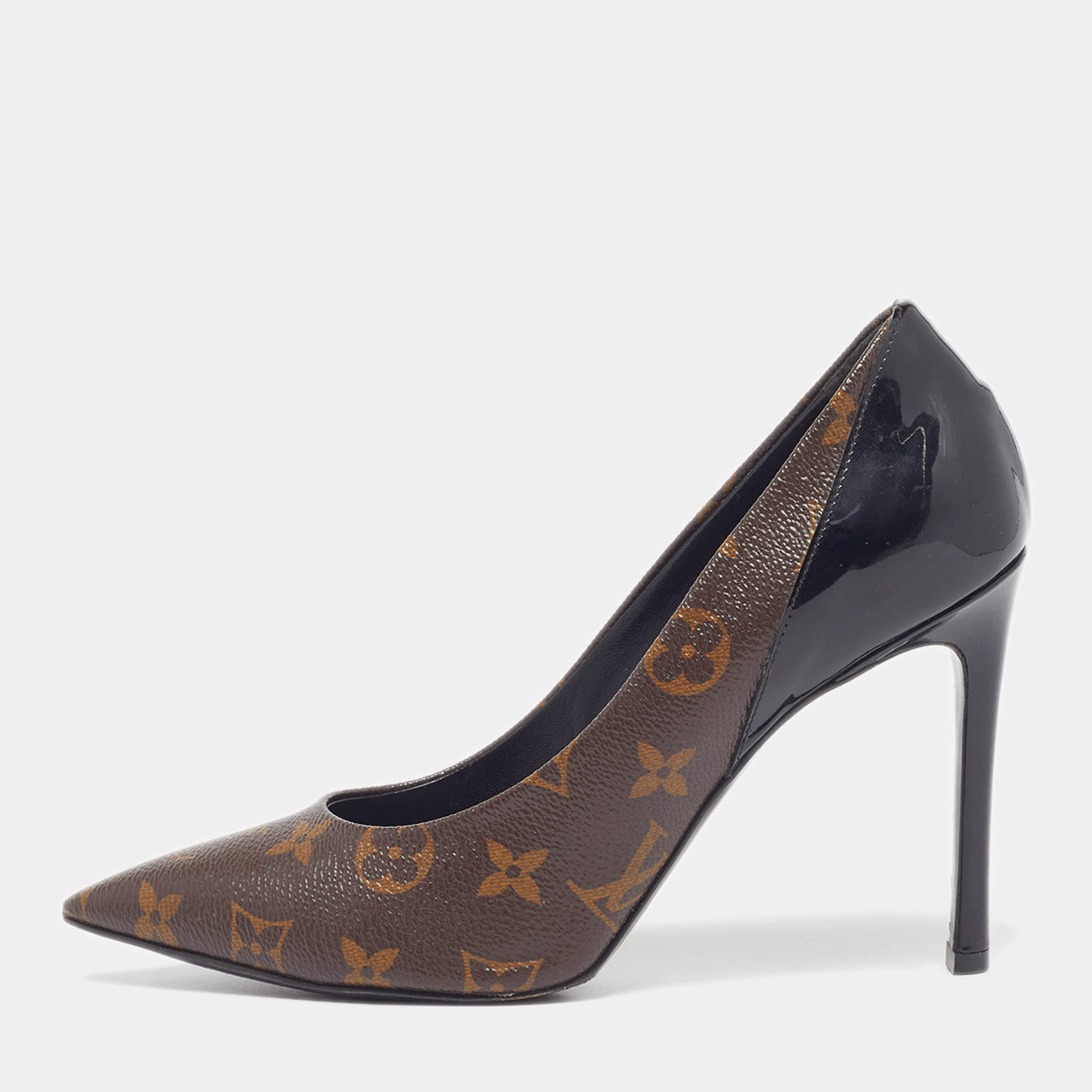مملوكة مسبقًا Louis Vuitton Urban Twist Size 38 Black/Brown Monogram Canvas and Patent Leather Pumps