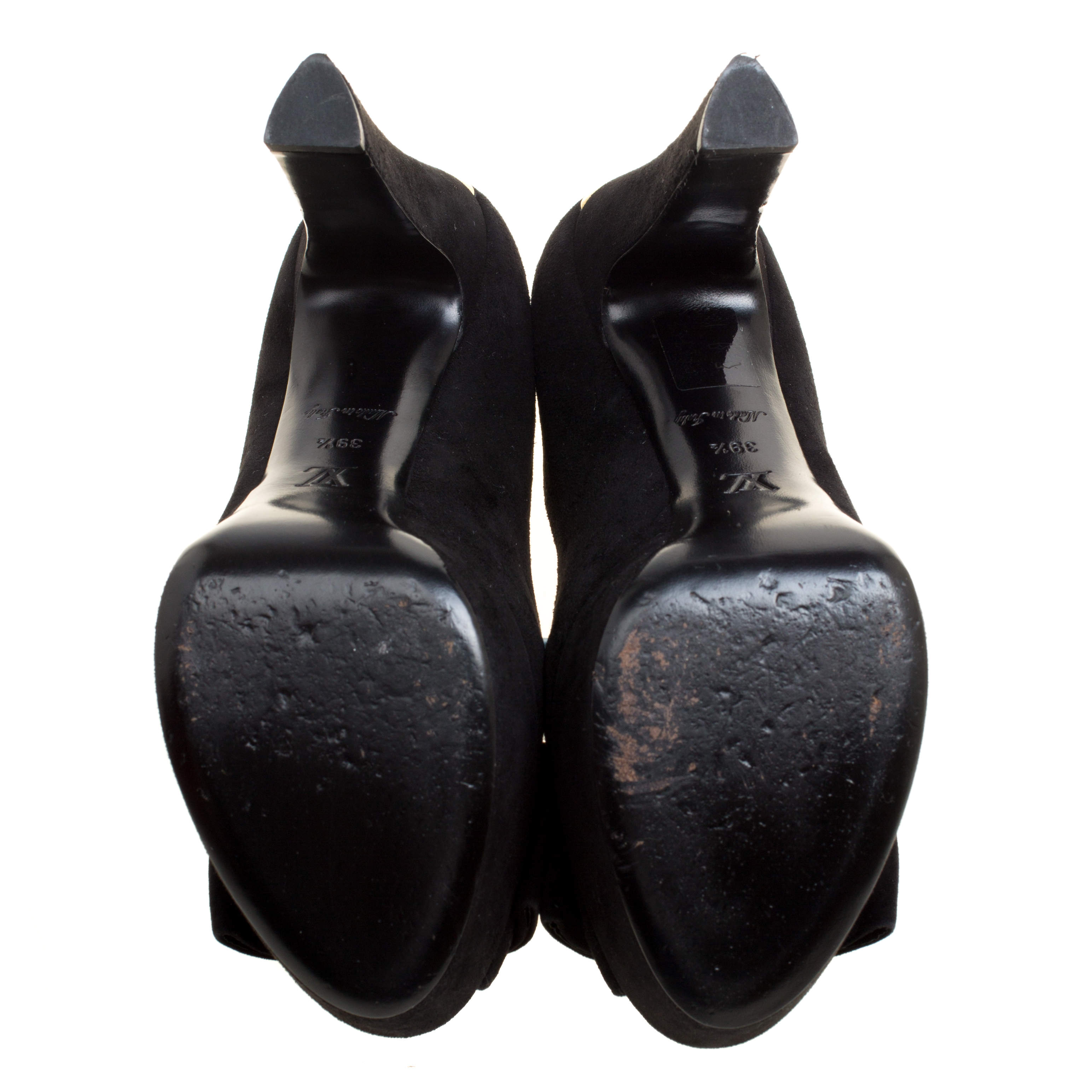 Louis Vuitton Peep Toe Bow Detail Platform Pumps in Black Satin — UFO No  More