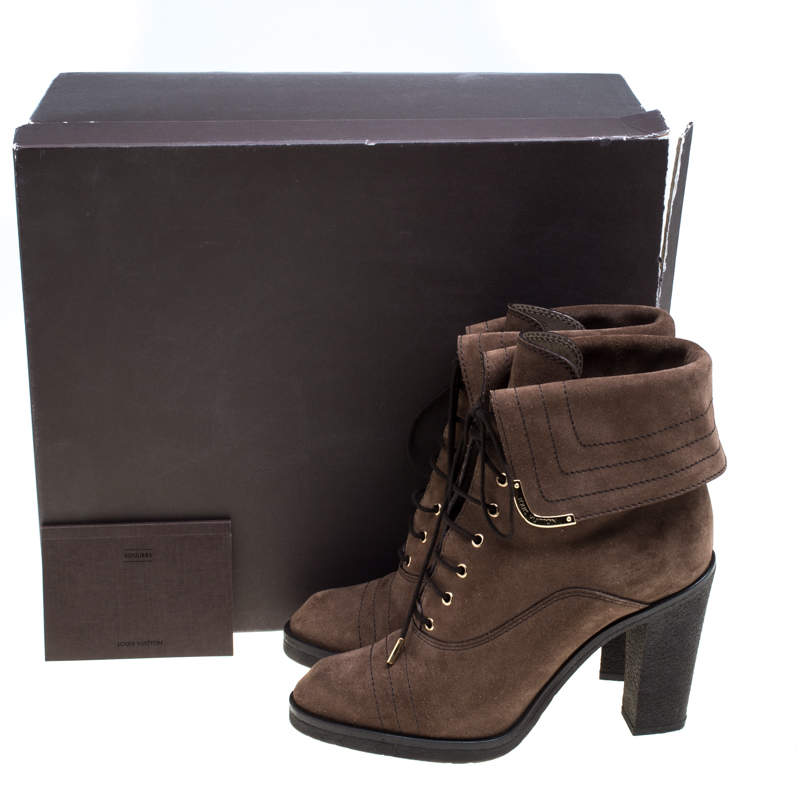 Louis Vuitton Brown Suede Lace Up Ankle Boots Size 38 Louis Vuitton