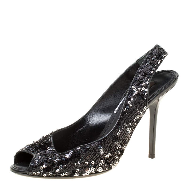 Pre Owned صندل لوي فيتون ليزا ترتر ثنائي اللون مقدمة مفتوجة بفتحة كعب مقاس 37.5