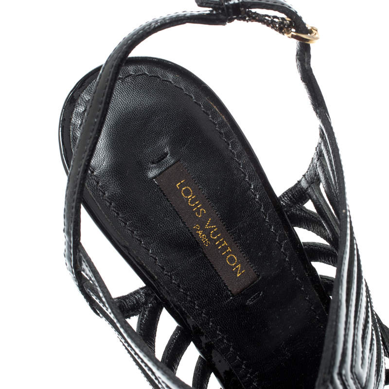 Louis Vuitton Black Patent Leather Strappy Platform Sandals Size 39 -  ShopStyle