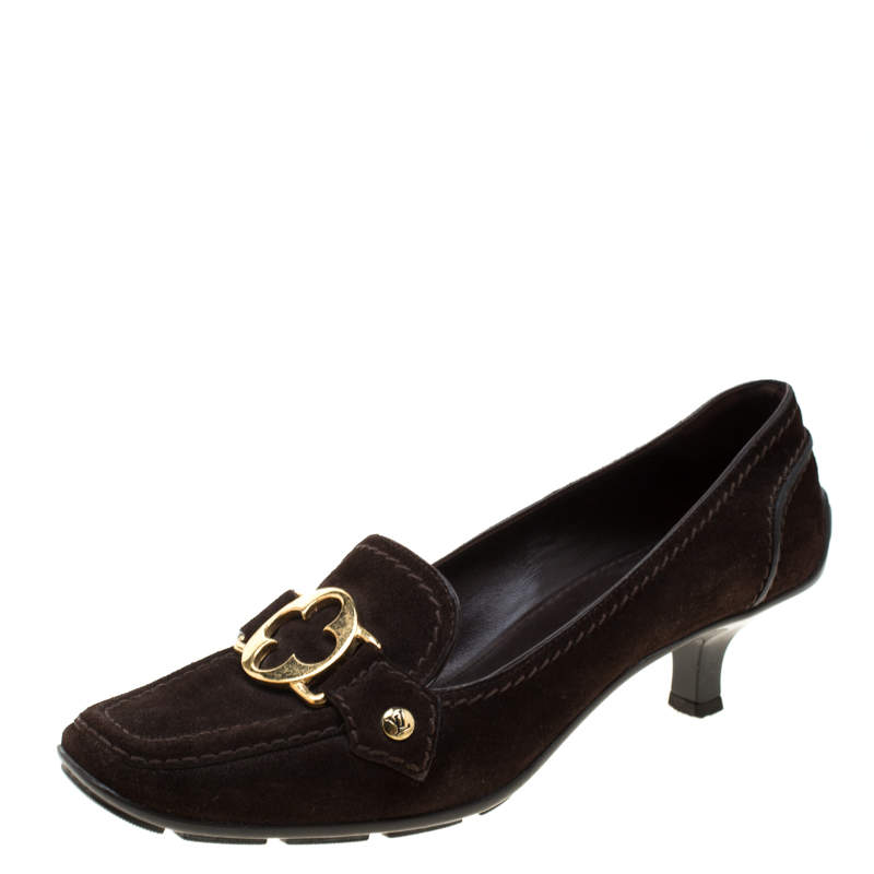 Pre Owned Louis Vuitton Brown Suede Loafer Pumps Size 36.5