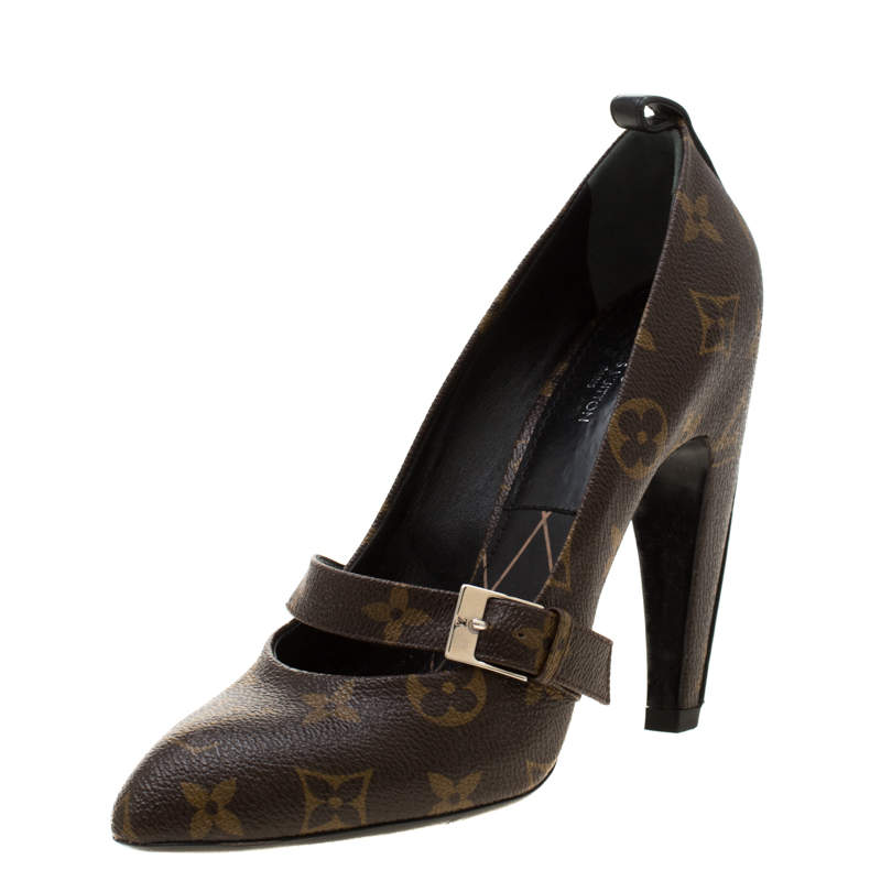 Pre Owned Louis Vuitton Monogram Canvas Pointed Toe Strap Pumps Size 35.5