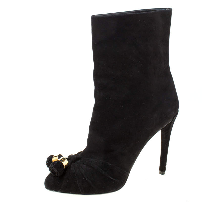 مملوكة مسبقًا Louis Vuitton Black Suede Tassel Detail Ankle Boots Size 37.5