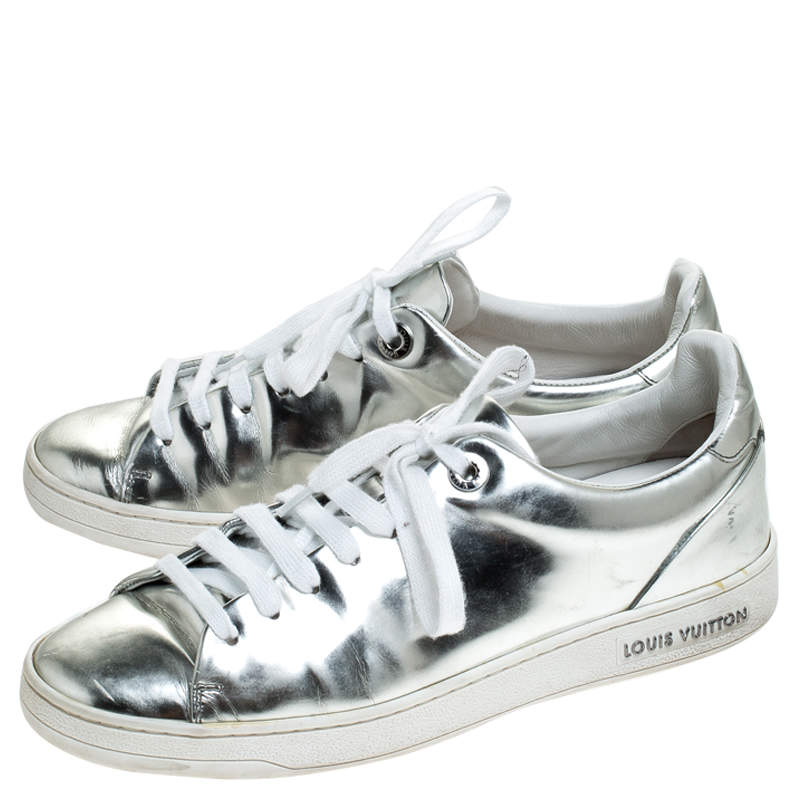 Louis Vuitton Metallic Silver Leather Frontrow Low Top Sneakers Size 37 Louis  Vuitton