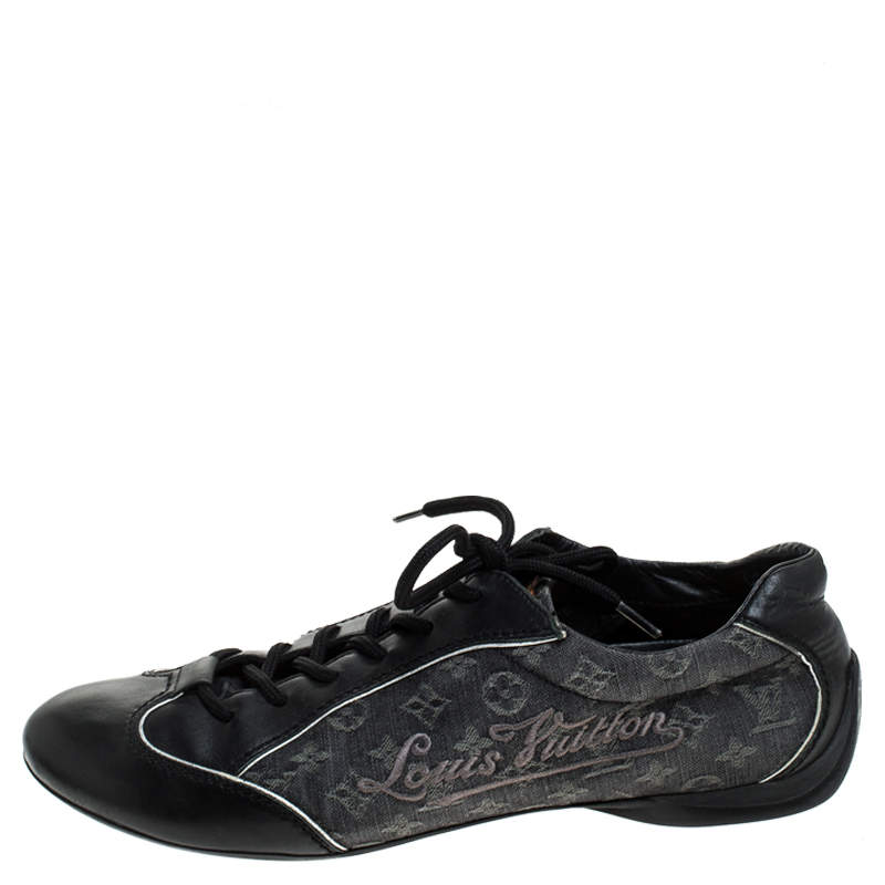 Louis Vuitton Black Monogram Denim and Leather Lace Tennis Sneakers Size  38.5 Louis Vuitton | The Luxury Closet
