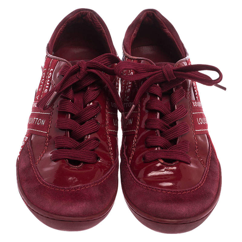 Louis Vuitton Red Suede and Patent Leather Runway Sneakers Size 7