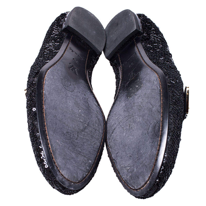 Louis Vuitton Black Sequins Amulet Bow Detail Smoking Slippers Size 37.5  For Sale at 1stDibs