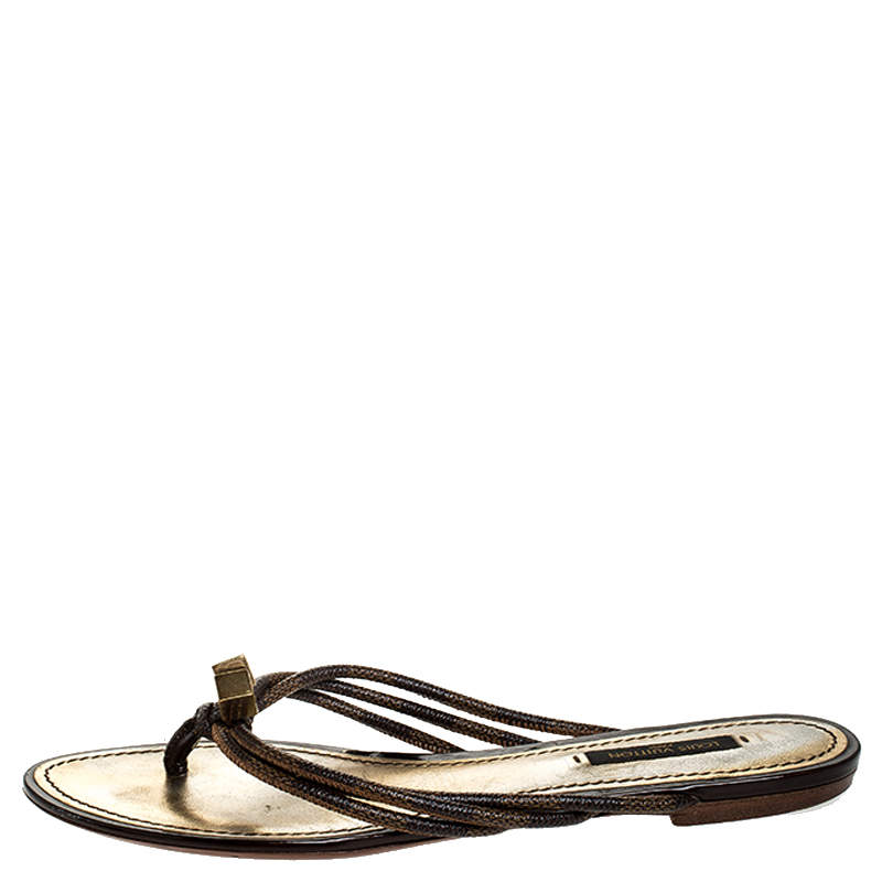 Pre Owned Louis Vuitton Damier Ebene Feel Free Thong Slide Flats Size 37