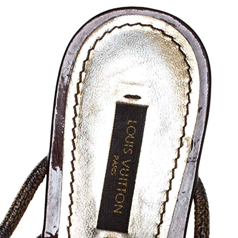 Pre Owned Louis Vuitton Damier Ebene Feel Free Thong Slide Flats Size 37