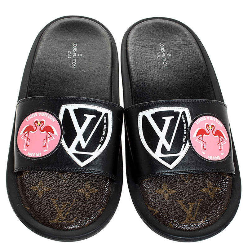 Louis Vuitton Flamingo Flat Slides in Black Leather ref.490024 - Joli Closet