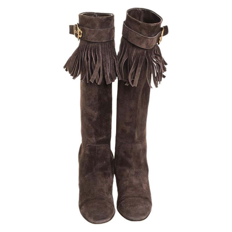 Louis Vuitton Brown Suede Knee Length Boots Size 38 Louis Vuitton