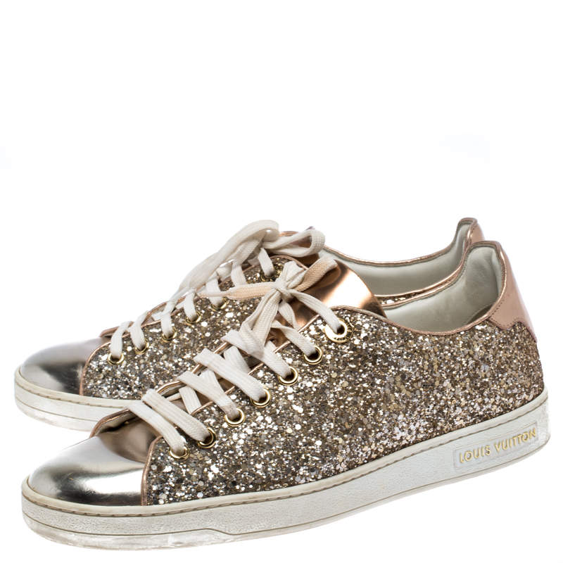 Louis Vuitton Metallic Rose Gold Leather And Coarse Glitter Frontrow Low  Top Lace Up Sneakers Size 38 Louis Vuitton | The Luxury Closet
