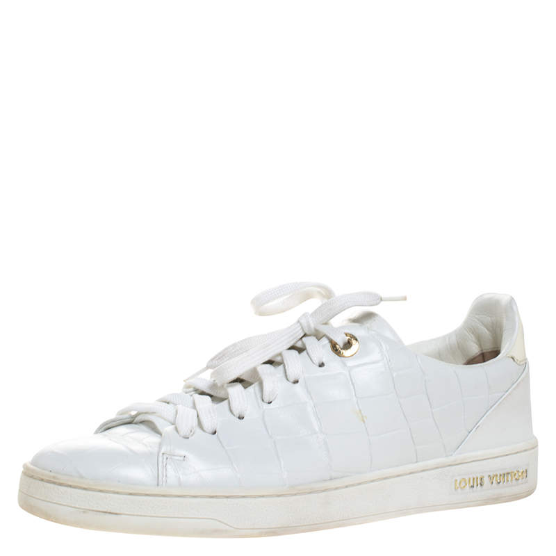 Louis Vuitton White Croc Embossed Leather Frontrow Low Top Sneakers Size 37
