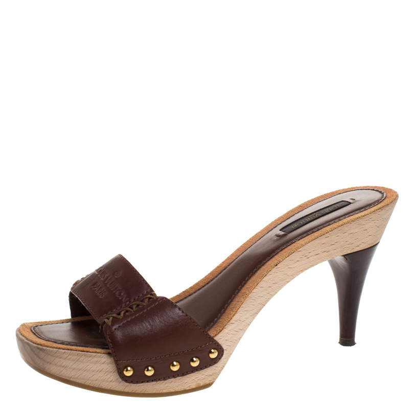 Louis Vuitton Brown Leather Studded Open Toe Platform Sandals Size 36.5 Louis Vuitton | TLC