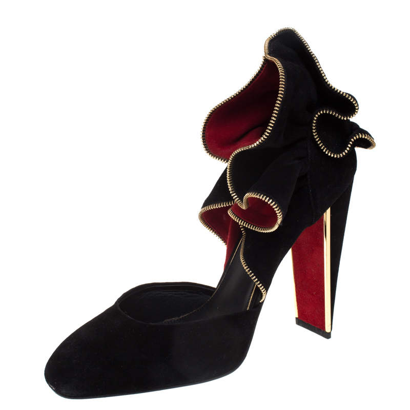 Pre Owned حذاء كعب عالي لوي فيتون مزخرف رافيه مقدمة مربعة سويدي أسود مقاس 37.5