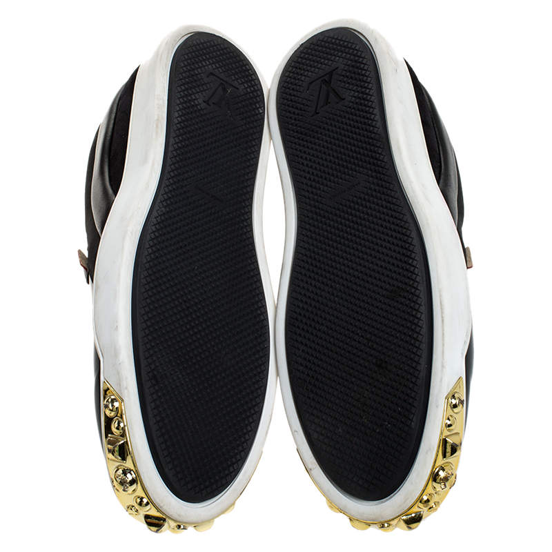 Louis Vuitton Black Patent And Leather Gold Studded Tempo Slip On Sneakers Size 38.5 Louis ...