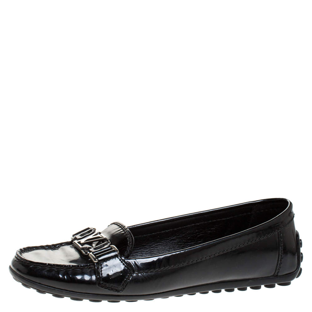 Louis Vuitton Black Patent Leather Oxford Logo Slip On Loafers Size 36.5 Louis Vuitton | TLC