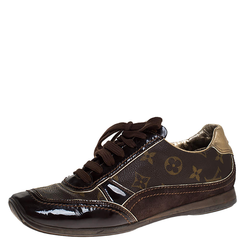 Louis Vuitton Brown Monogram Canvas and Suede Low Top Sneakers Size 38