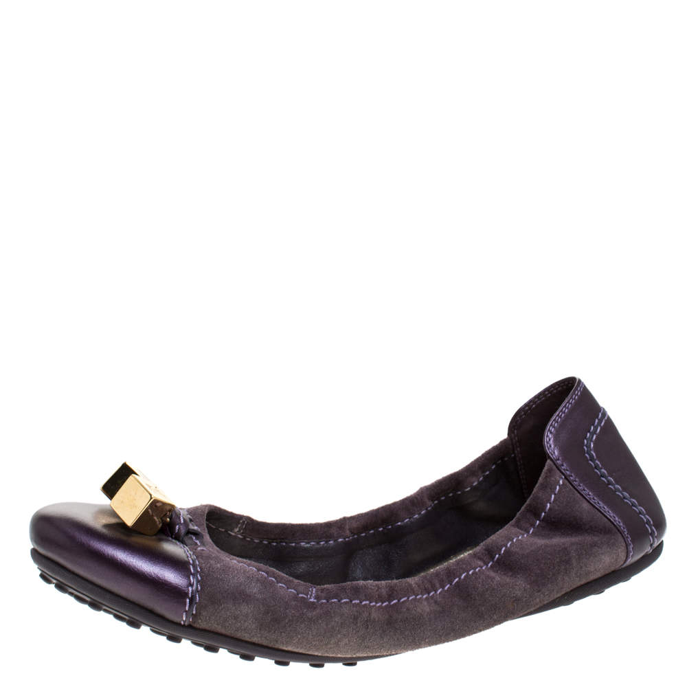 Louis Vuitton Purple Suede And Leather Dice Scrunch Ballet Flats Size 39