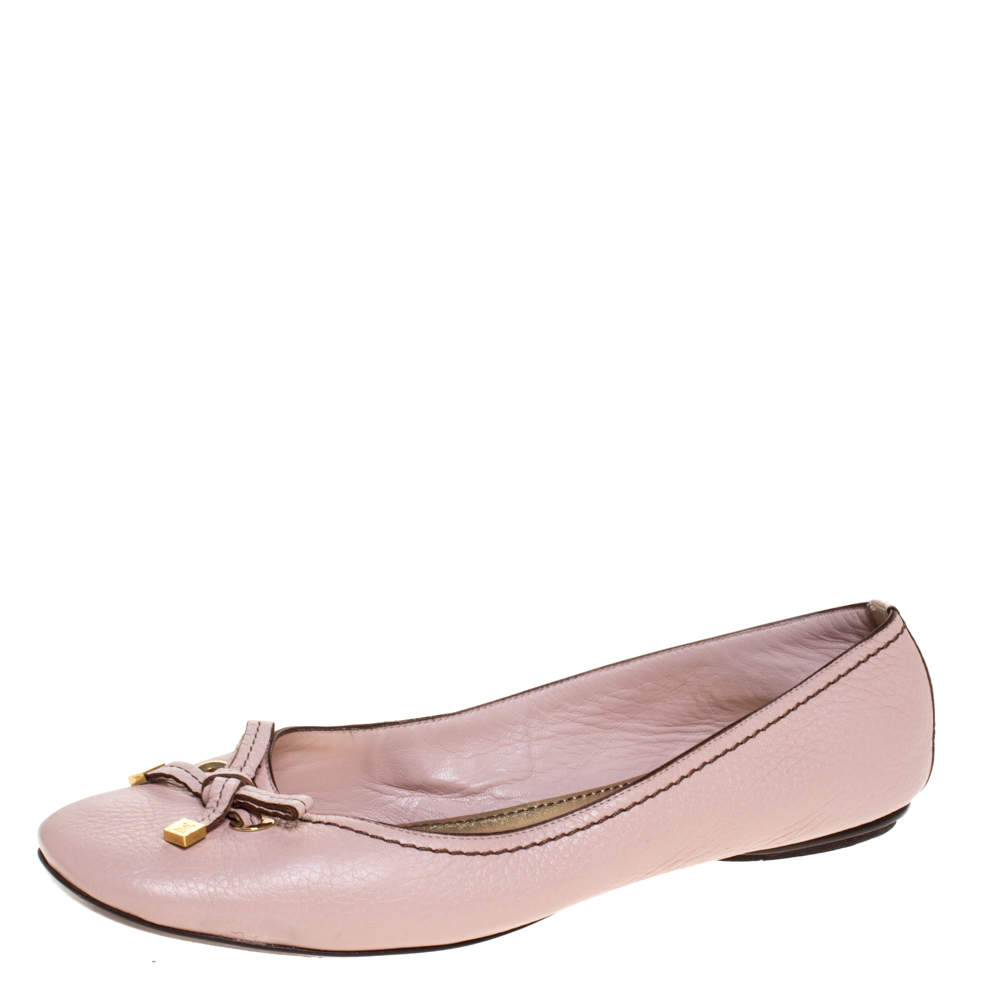 Louis Vuitton Pink Leather Bow Ballet Flats Size 39.5