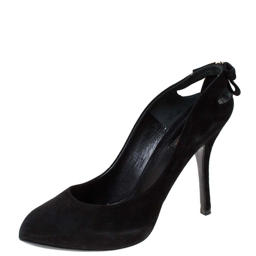مملوكة مسبقًا Louis Vuitton Black Suede Bow Slingback Pumps Size 39.5