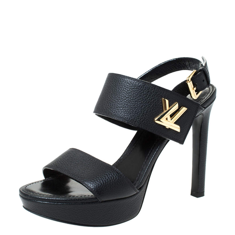 Pre Owned صندل لوي فيتون "هورايزون" جلد أسود مقاس 38.5