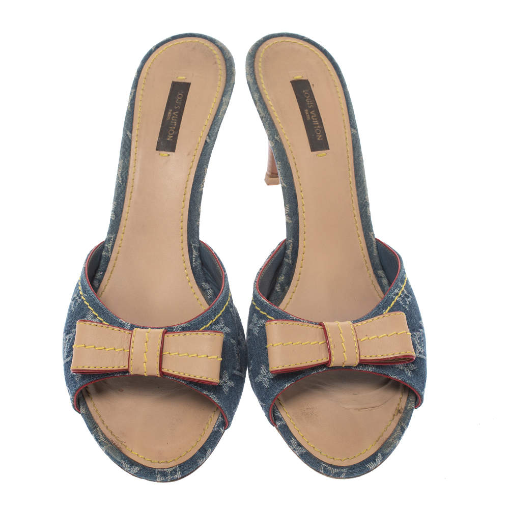 Louis Vuitton Blue Denim Monogram Denim Bow Slide Sandals Size 10.5/41 -  Yoogi's Closet