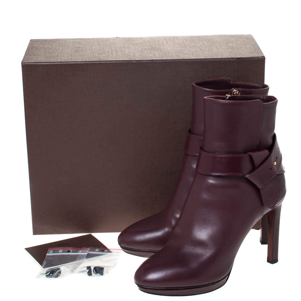 Louis Vuitton Burgundy Leather Belted Ankle Boots Size 41 Louis Vuitton