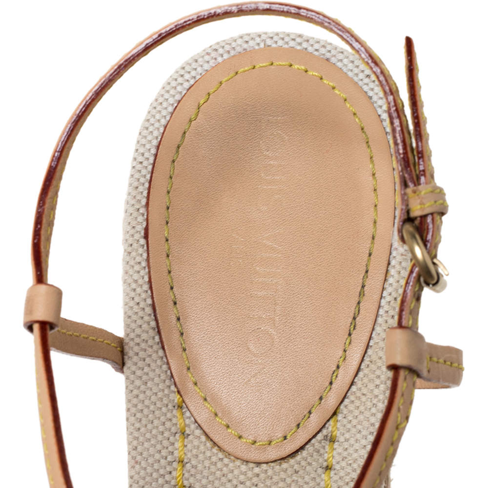 Louis Vuitton Beige/Blue Vachetta Leather Divine Trunks And Bags Espadrille  Wedge Sandals Size 39 Louis Vuitton