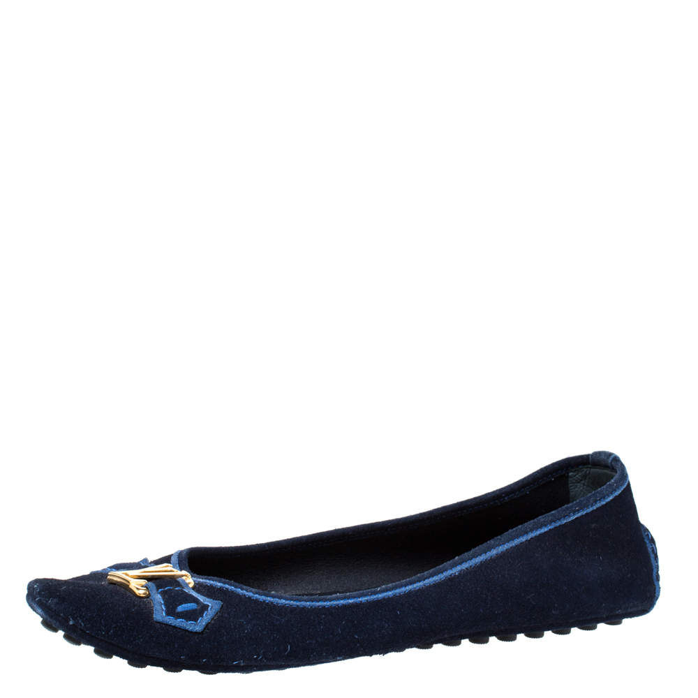 Louis Vuitton Blue Suede Leather Logo Ballet Flats Size 39.5 Louis Vuitton | TLC