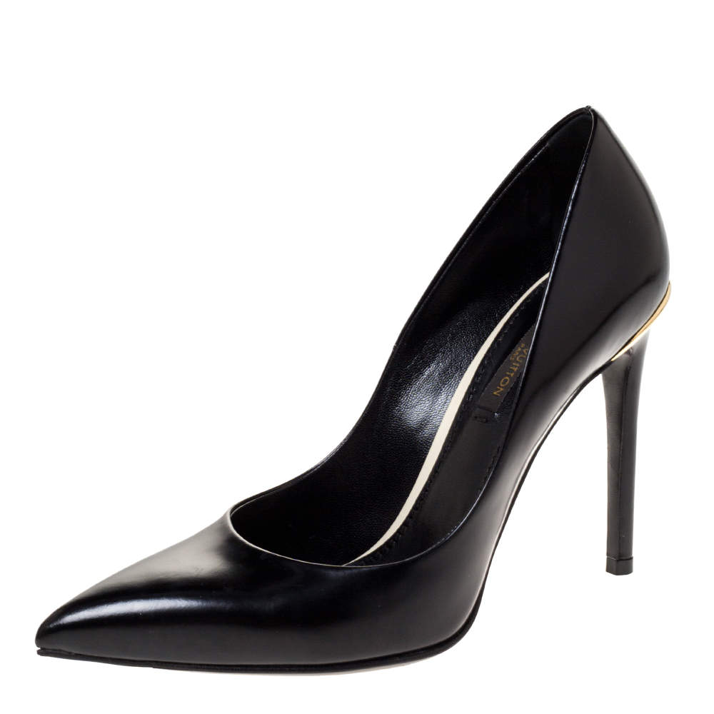 Pre Owned حذاء كعب عالي لوي فيتون بمقدمة مدببة جلد أسود مقاس 36