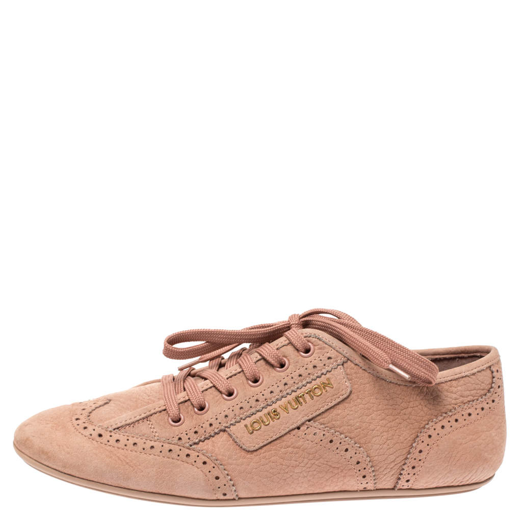 Louis Vuitton Light Peach Nubuck Leather Lace Up Brogue Sneakers