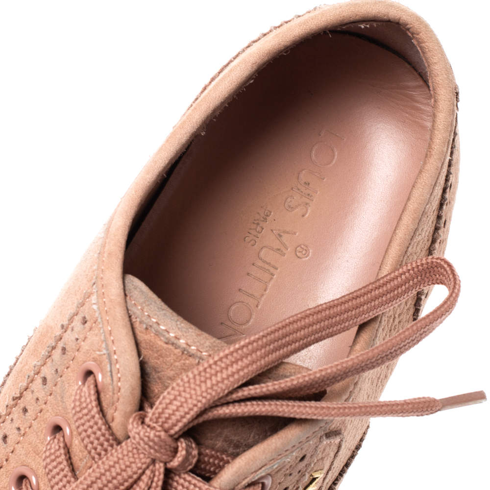 Louis Vuitton Light Peach Nubuck Leather Lace Up Brogue Sneakers