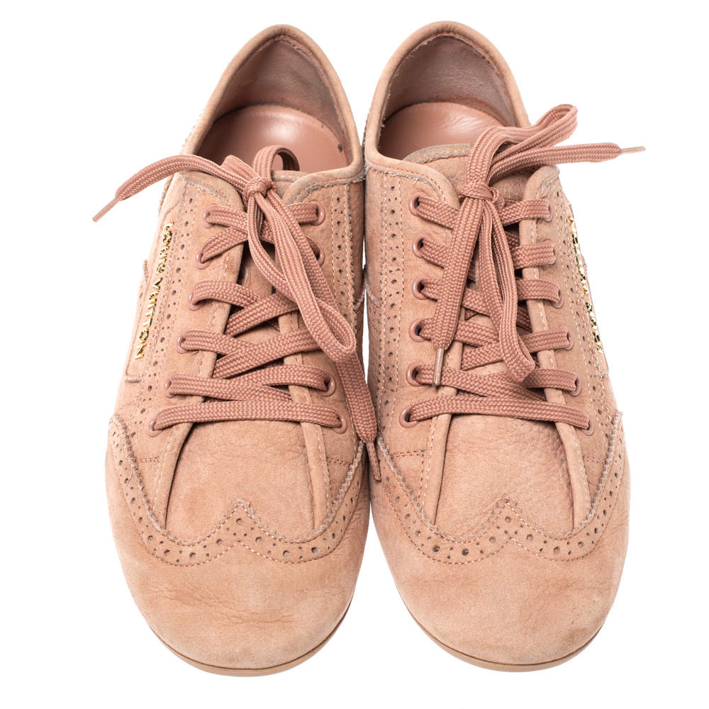 Louis Vuitton Light Peach Nubuck Leather Lace Up Brogue Sneakers