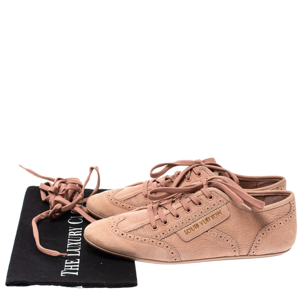 Louis Vuitton Light Peach Nubuck Leather Lace Up Brogue Sneakers