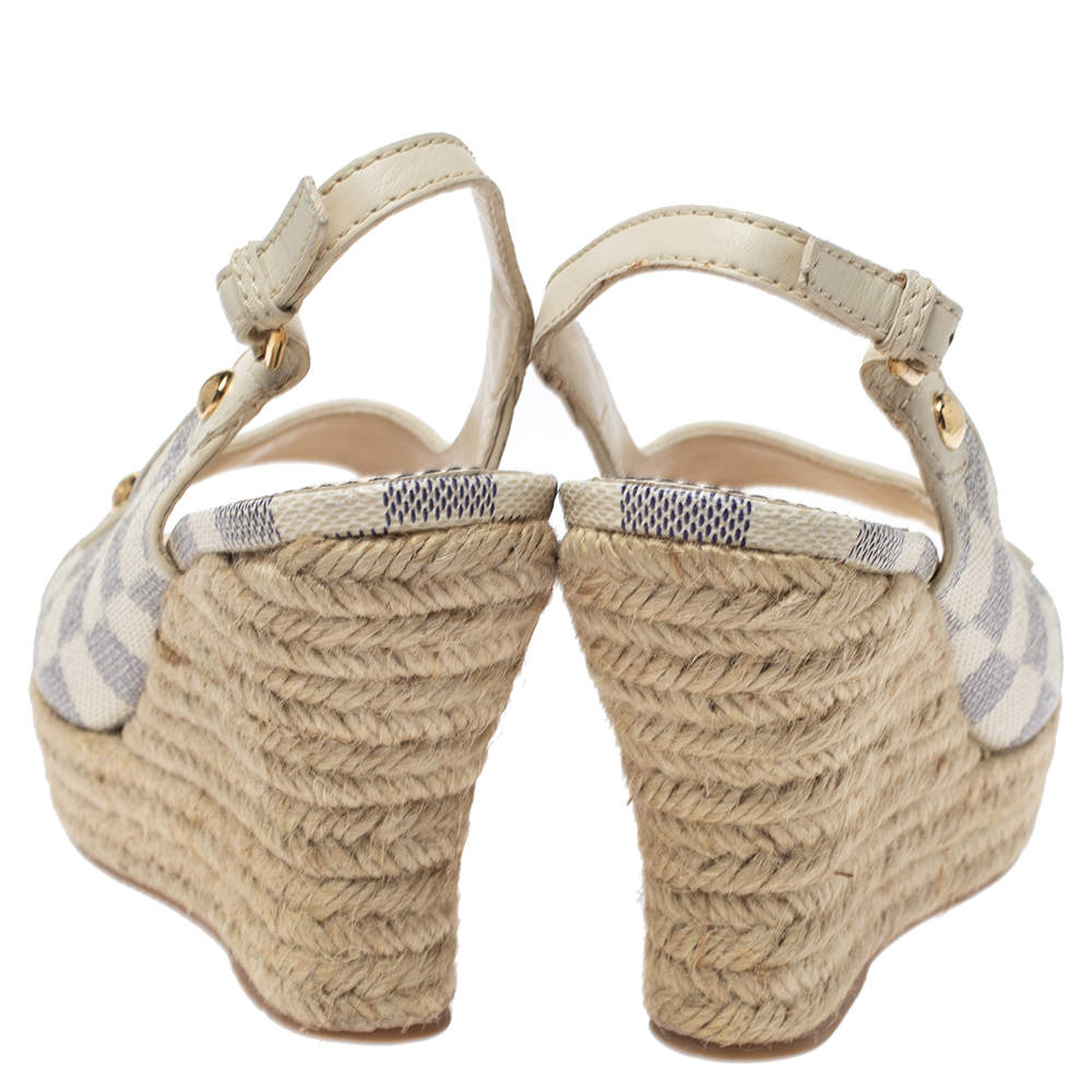 Louis Vuitton White Damier Azur Canvas Espadrille Platform Wedge