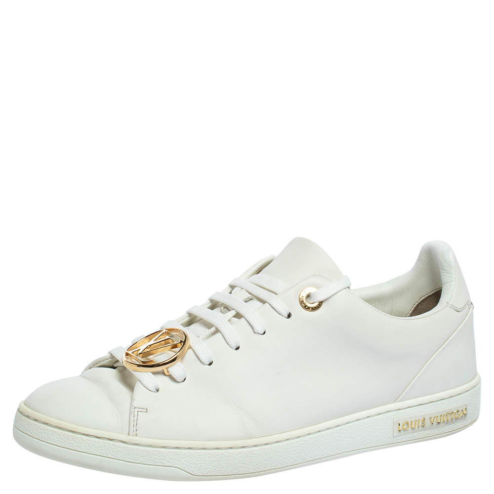 Louis Vuitton White Leather Frontrow Logo Embellished Lace Up Sneakers ...