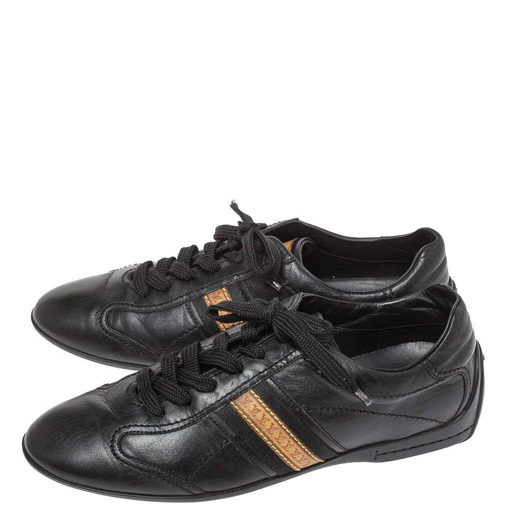 Louis Vuitton Black Leather Monogram Logo Bastia Sneakers Size