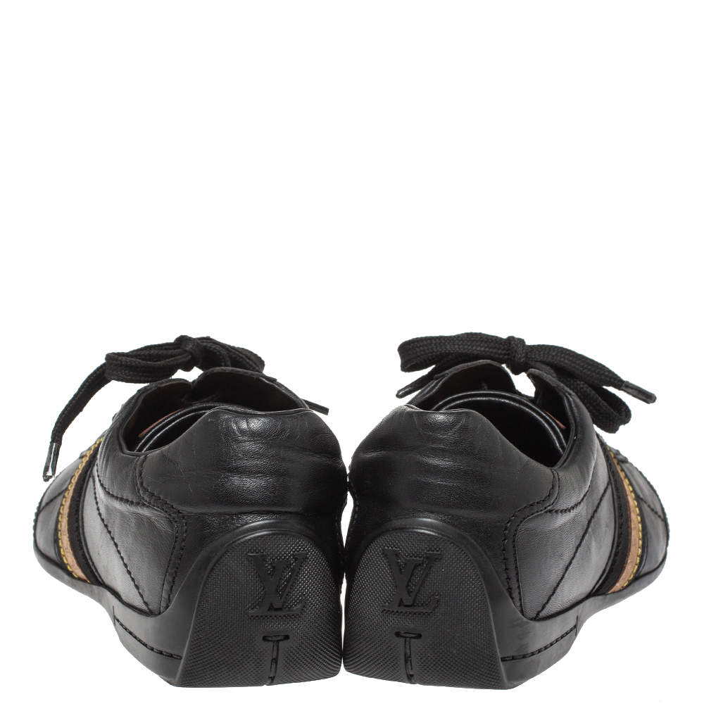 Louis Vuitton Black Leather Monogram Logo Bastia Sneakers Size