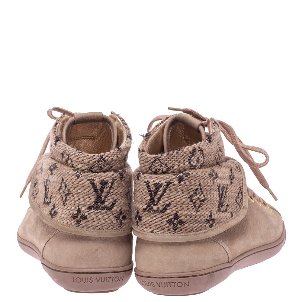 Louis Vuitton Beige Monogram Tweed and Nubuck Brea Sneaker Boots Size 38.5