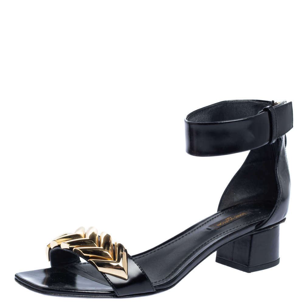 Pre Owned صندل لوى فيتون ملتف حول الكاحل ويستبوند جلد أسود مقاس 38