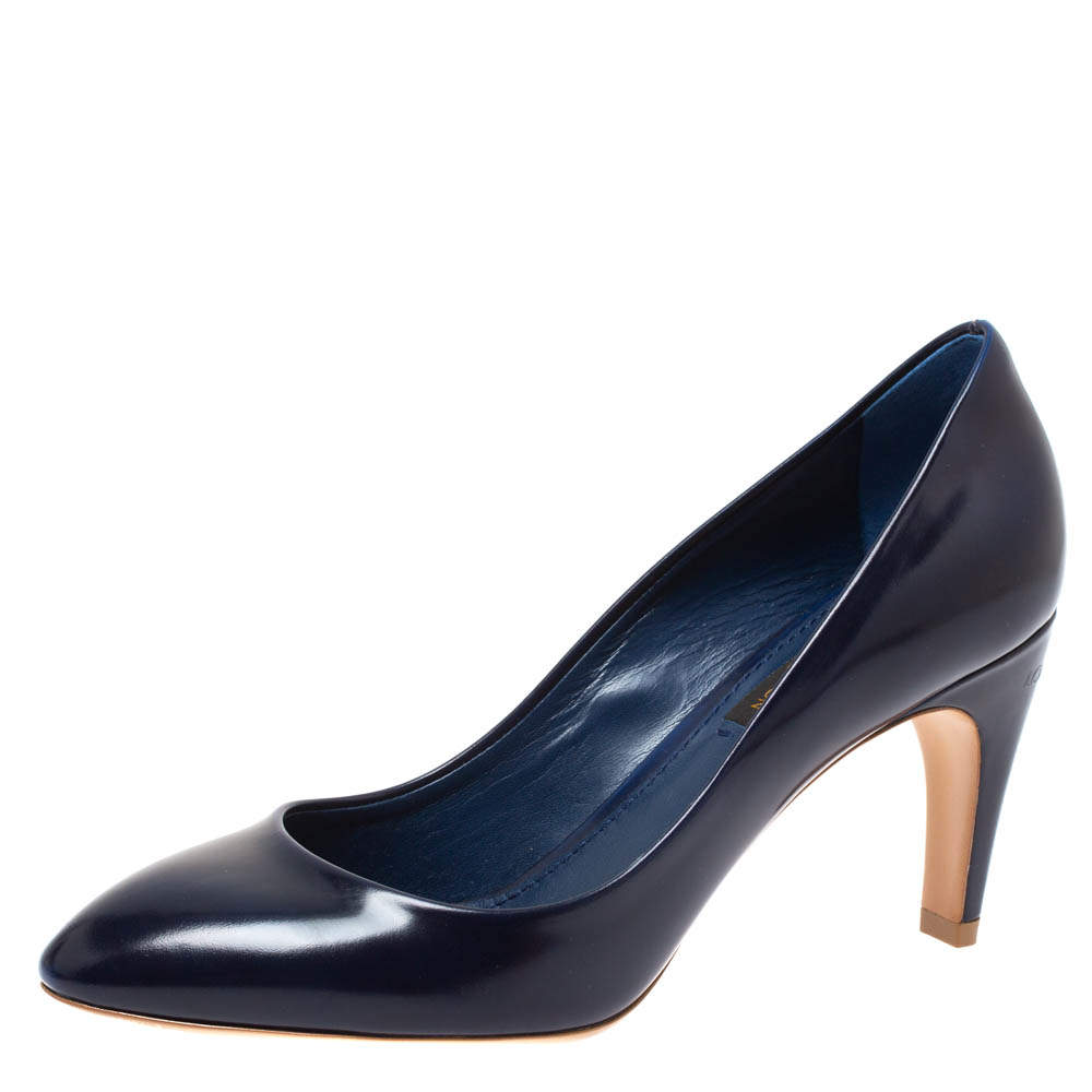 Louis Vuitton Navy Blue Leather Curved Heel Pumps Size 36